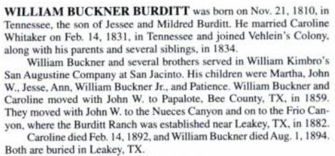 William Buckner Burditt, Burditt Ranch, Bee County, Texas