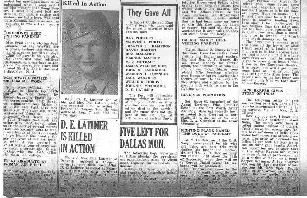 World War II Military News, Cottle County, Texas